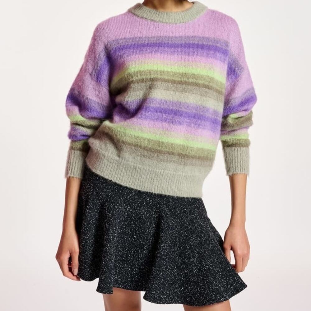 Anthropologie Essentiel Antwerp Purple Green Como Stripe Mohair Crew - Picture 3 of 7